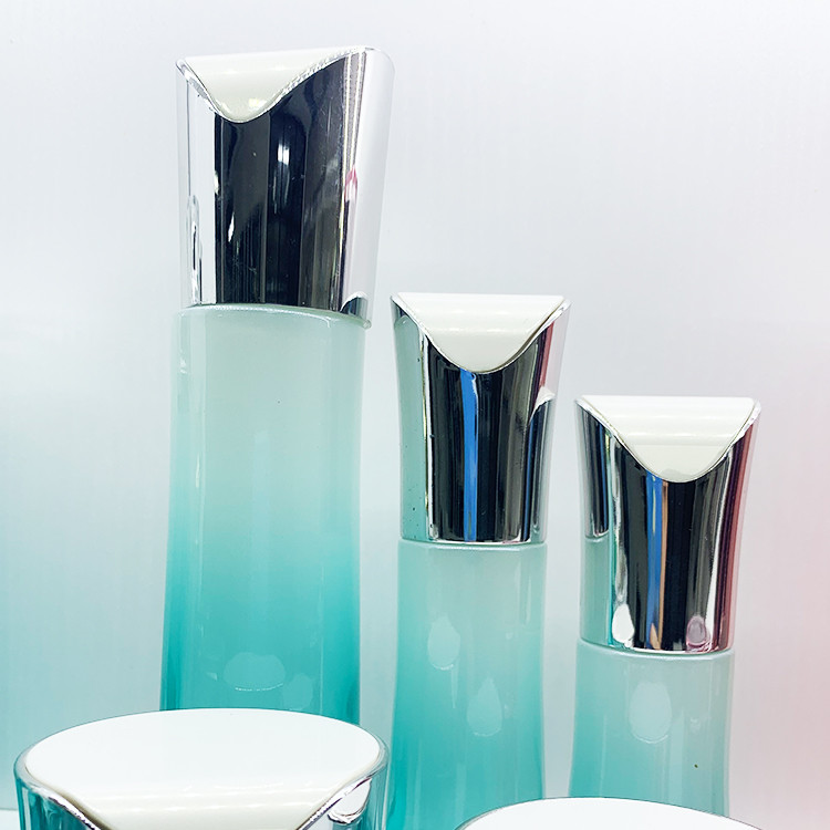 30g 50g 50ml 100ml Cosmetic Jar Packaging Set Clear Blue Bottle Silver Cap
