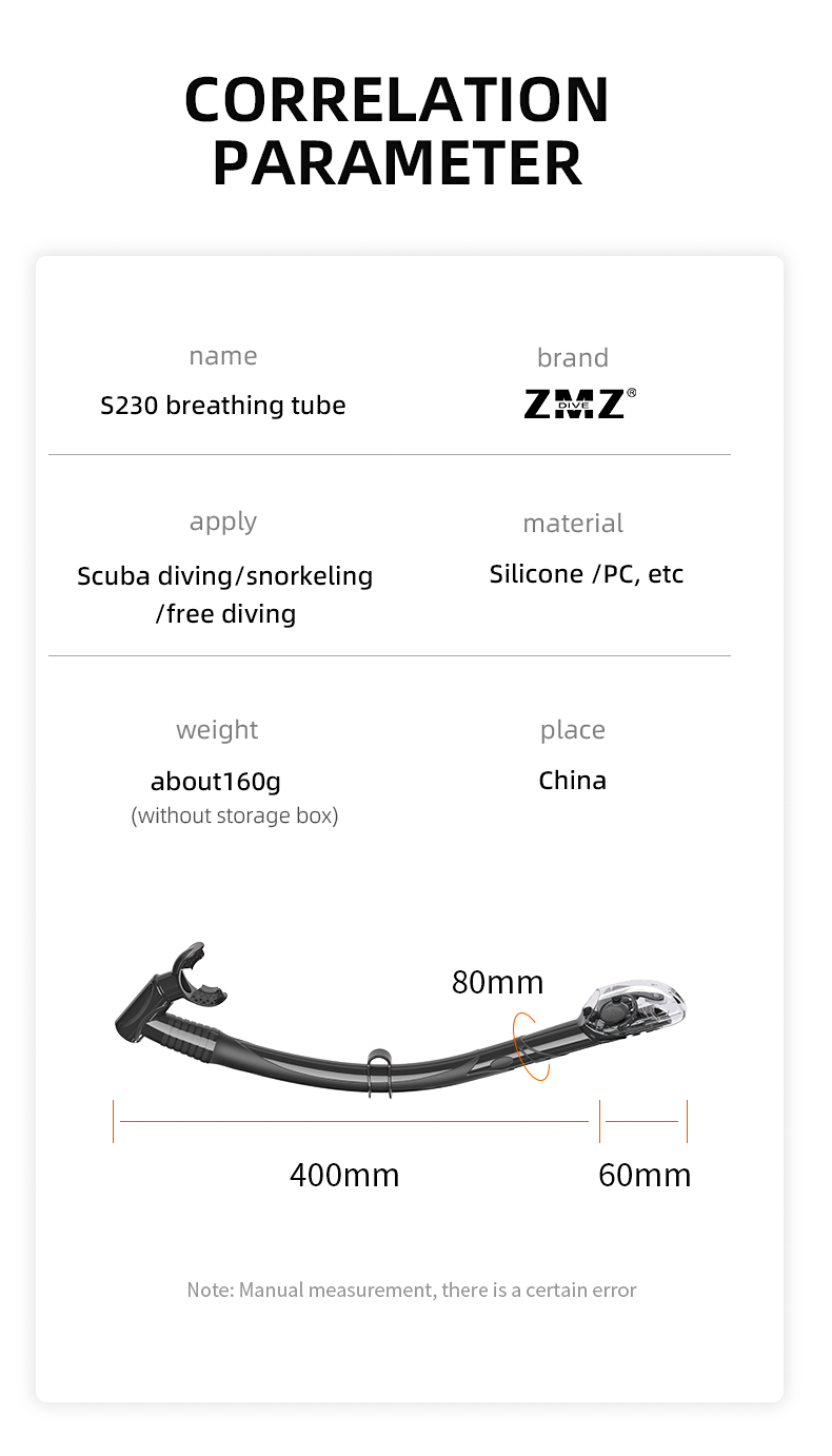 OEM Universal Dry Valve Snorkel Underwater Breathing Tube For Spearfishing
