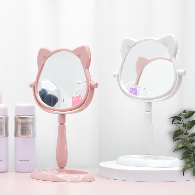 Fashionable Design Plastic and Glass Mirror Standing Desktop Makeup Mirror for Travel