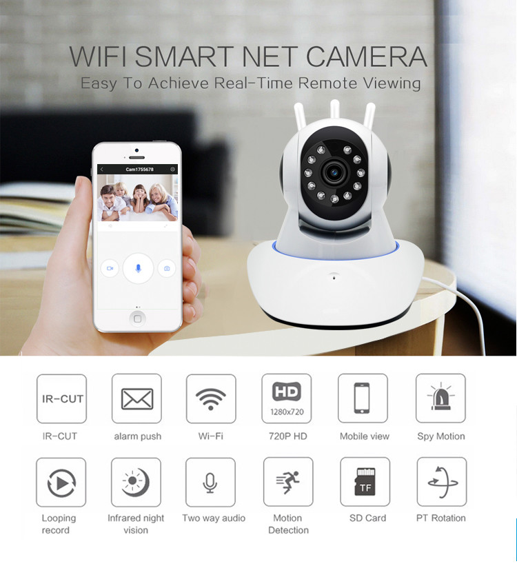 CMOS H.264 HD Wifi Camera 360 Degree Human Motion Tracking Sound Detection