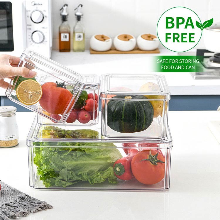 Clear Fresh Storage Stackable Plastic Fridge Organizer With Cover