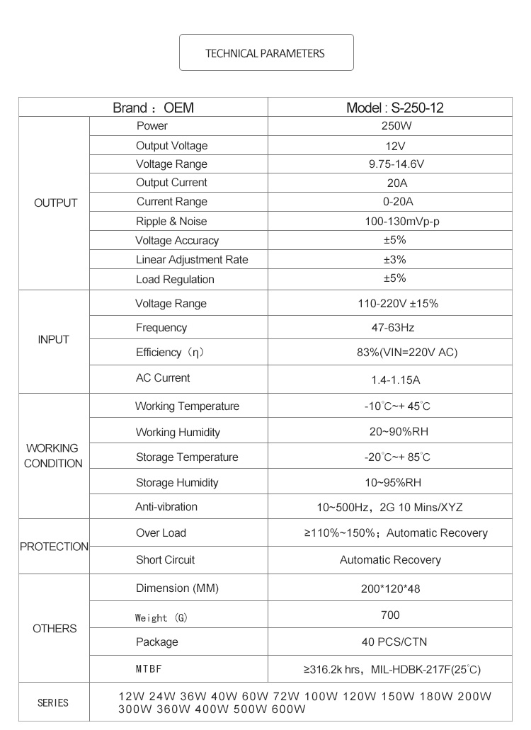 Switch Mode Smps 12v 20a Power Supply For LED Display