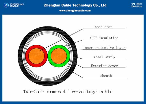 0.6/1KV Two Cores Armoured Power Cable With PVC Insulation （CU/PVC/LSZH/DSTA