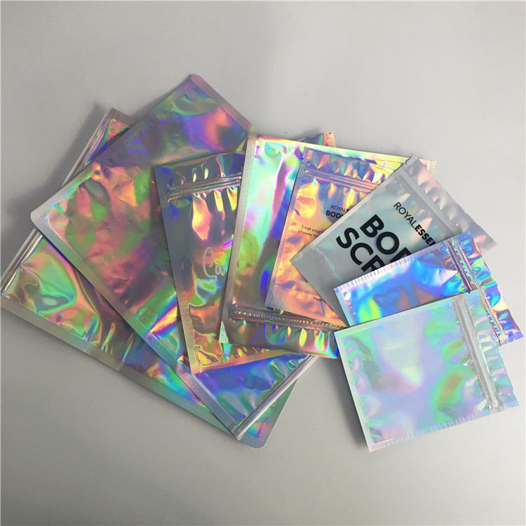 Self Adhesive Foil Pouch Packaging Metallic Label Sticker Holographic Iridescent Bag For Edible Glitter / Shimmer