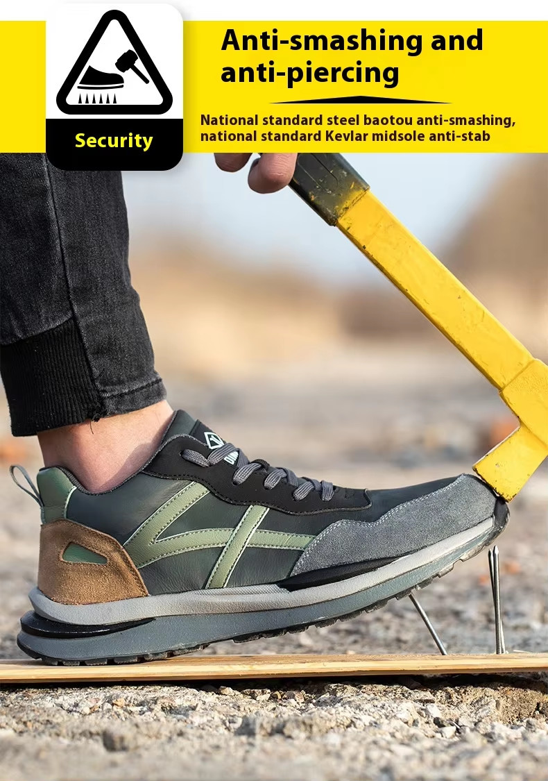 Kevlar Work Shoes Rubber Sole Suede Microfiber Construction Safety Shoes Standard Steel Toe Anti Smashing
