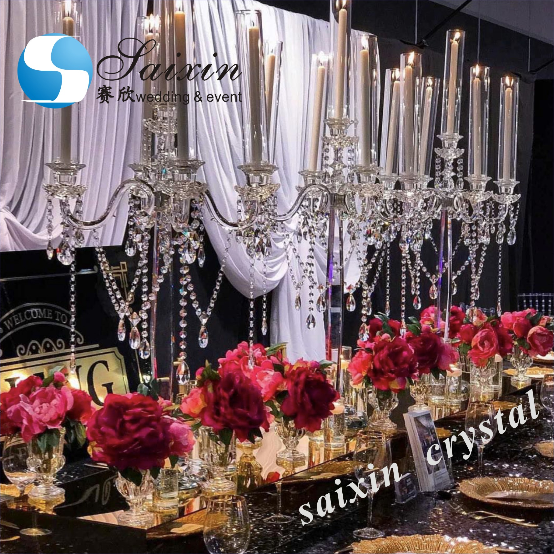Hot selling Tall crystal candelabra for wedding table centerpieces