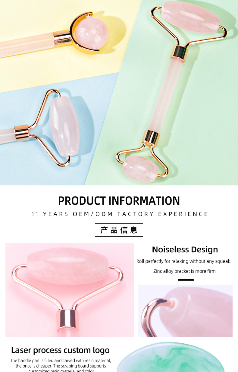 Anti Aging Face Jade Roller Set Rose Quartz Massage Roller