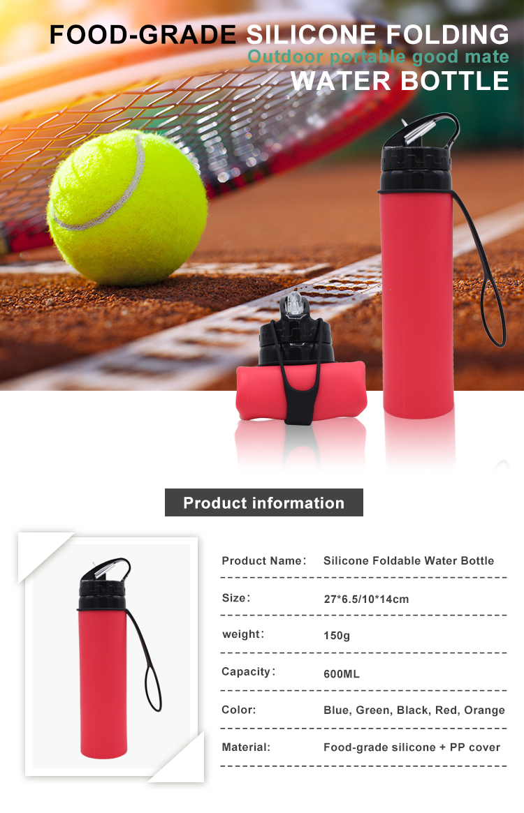 Lightweight BPA Free Collapsible Silicone Water Bottle 600ml