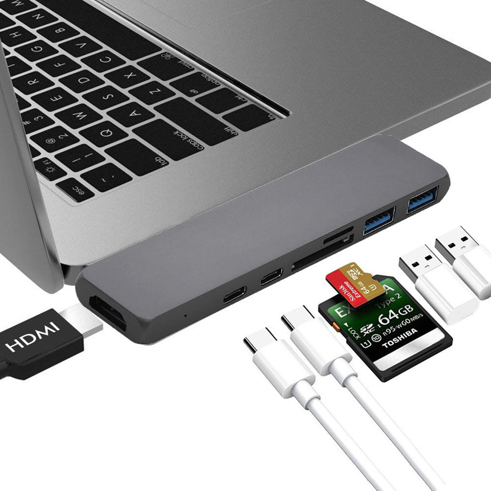 New product USB-C Hub 7 in 1 thunderbolt 3 usbc Docking station hub for 2016 2017 2018 macbook pro adapter HUB