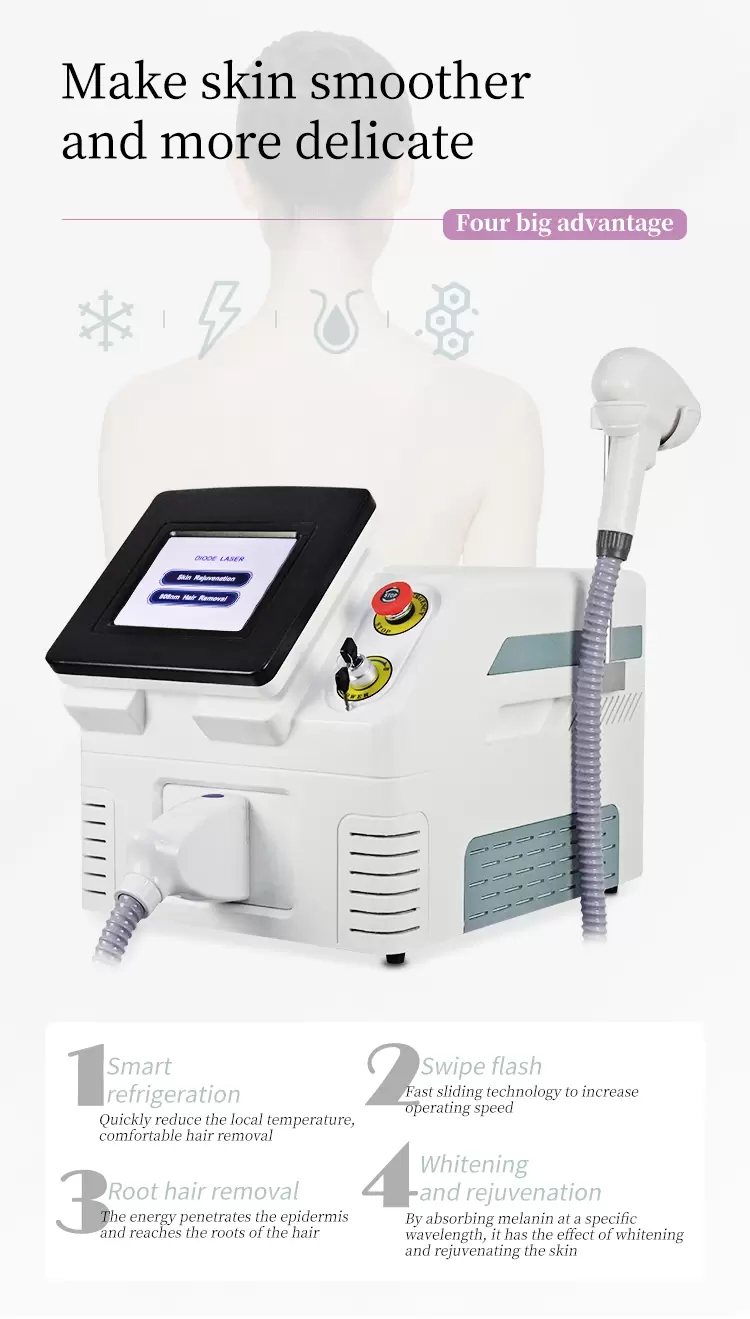 Portable Painless 808nm Diode Laser Hair Machine And Skin Rejuvenation Device