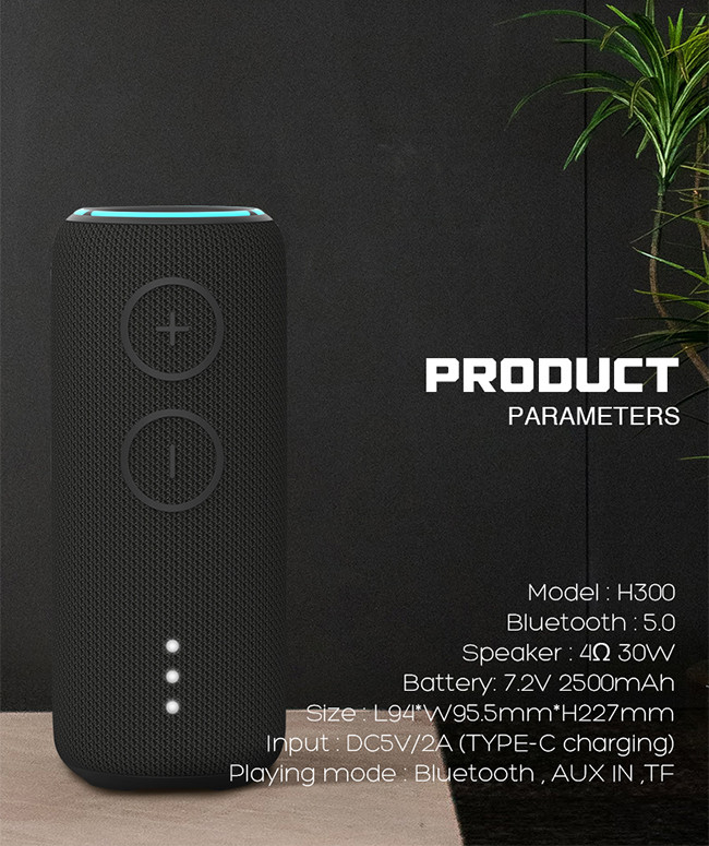 9 X 9.4 X 21 Cm Wireless Fabric Speaker Charging Type-C 5V/2A Bluetooth Range 10-30m