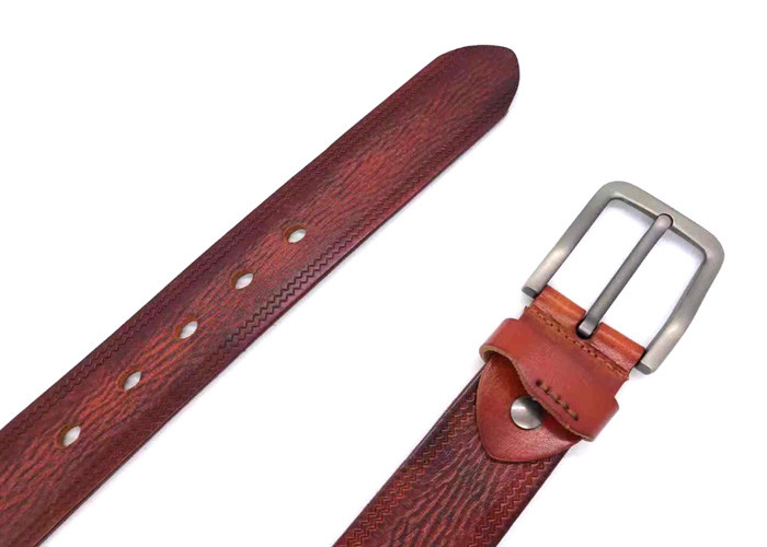 1.5" Width Bark Grain Mens Casual Leather Belt With Zinc Alloy Buckle