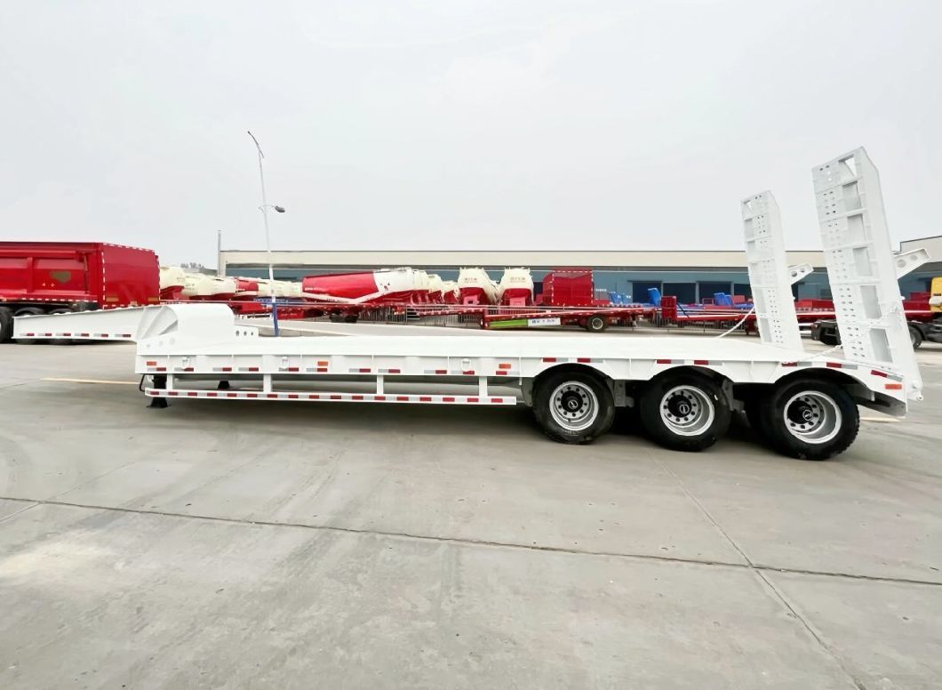 China Factory 3 Axles 80-100 Ton Gooseneck Detachable Excavator Delivery Lowboy Lowbed Semi Trailer