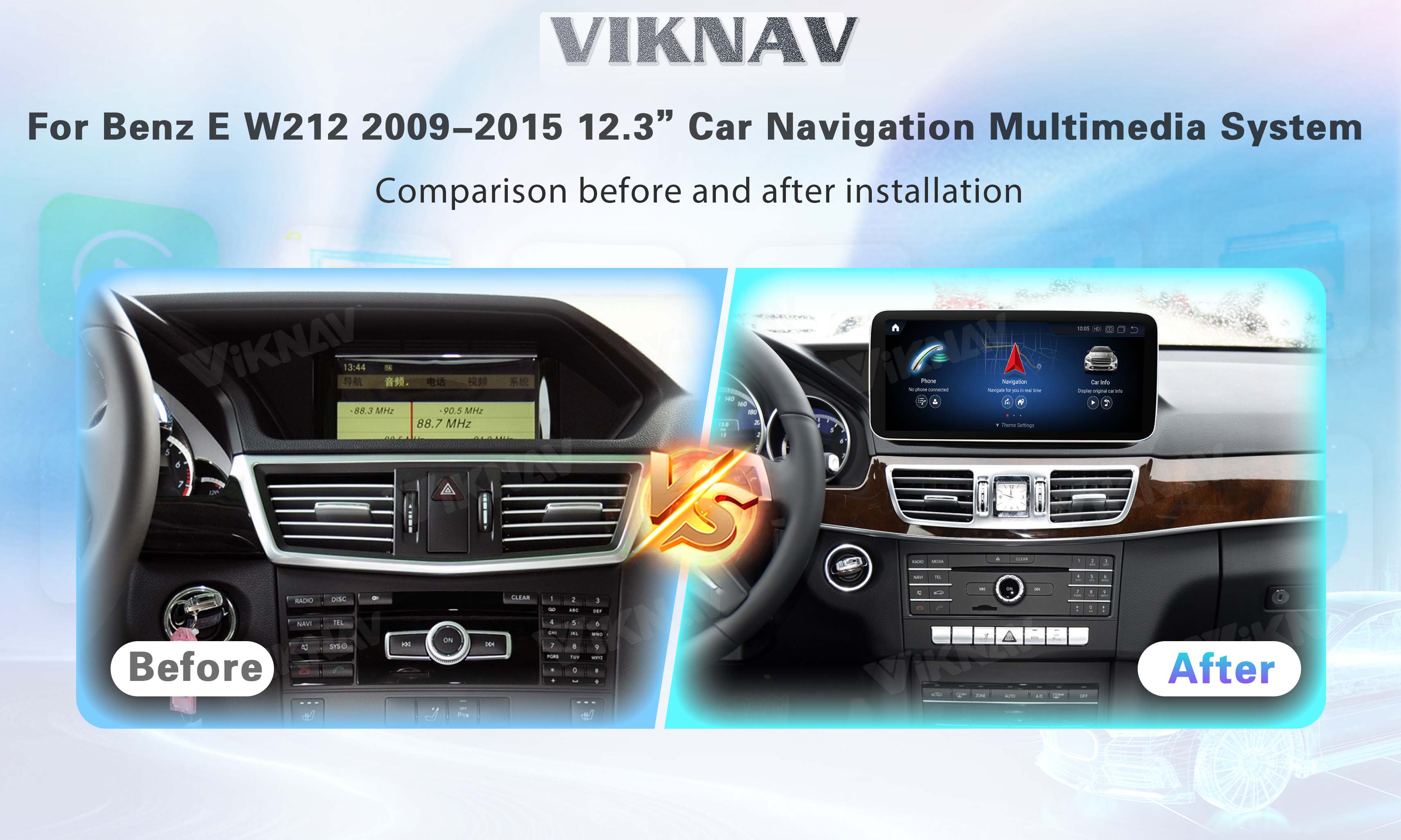 Viknav 12.3Inch Android Car radio With Screen For Mercedes Benz E Class W212 2009-2015 GPS Navigation 2Din Player NTG4.0