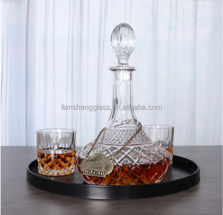 Whiskey Brandy Vodka Tequila Glass Bottle Decanter with Label and Leak Stopper Perfect