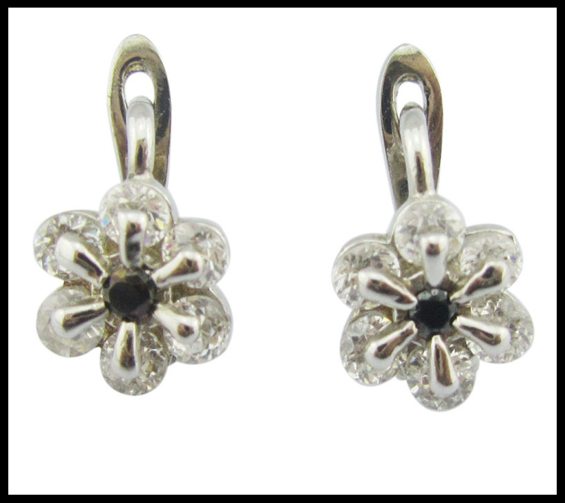 Cz Stone Size 1.0-1.25mm Nickel-Free Cubic Zirconia 925 Silver Earrings With Design Flower Earring Sterling Silver Rose