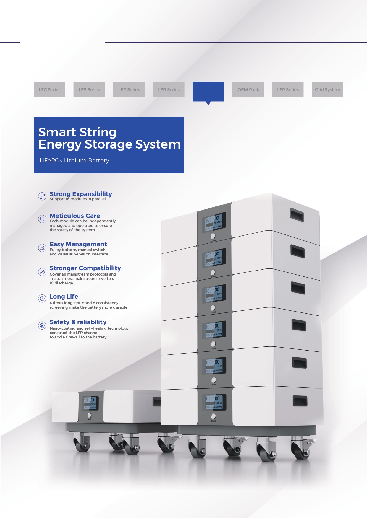 High Capacity Lithium Battery 51.2V 400AH 5kWH Smart String Energy Storage System For Household Power Support