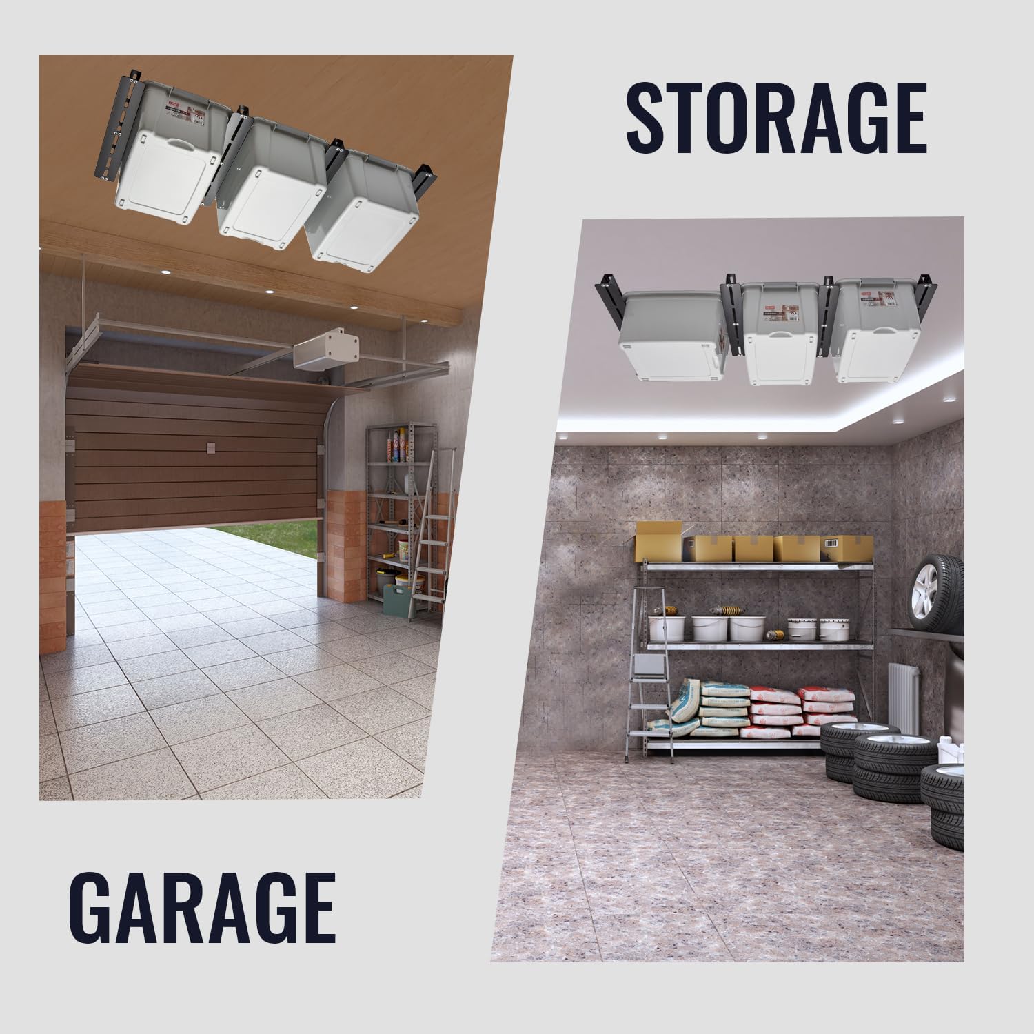 26" Garage Storage Tote Slide Overhead Ceiling Mount Storage Bins Rack Solution
