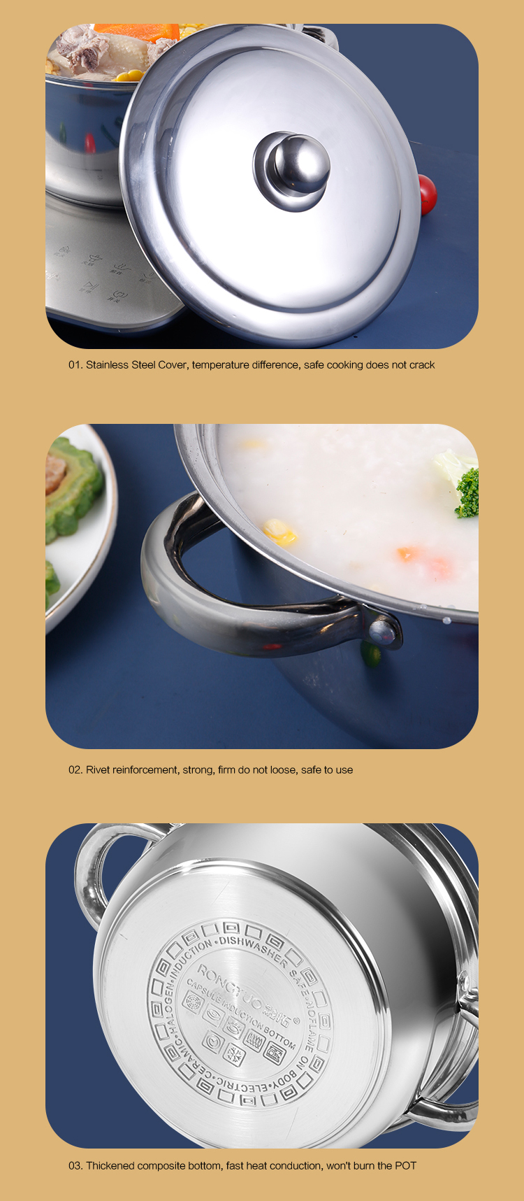 Stainless Steel Cookware Set 10 Piece Kitchen Ware Cooking Pot Set