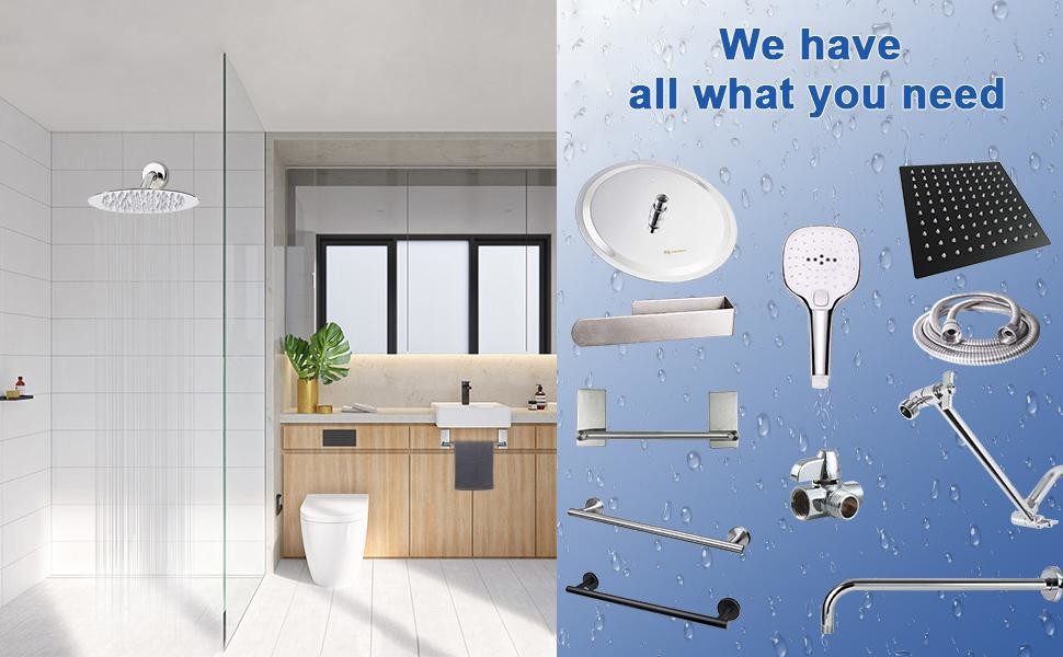 Wall Mount 2CM Pipe Black Shower Faucet Set Hotel Bathroom Use