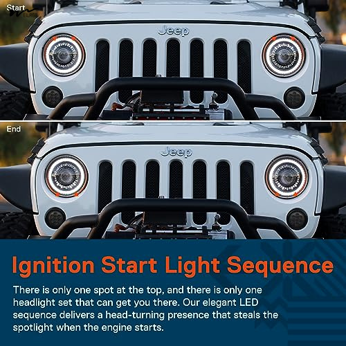 7 Inch LED Headlights Round High Low Sealed Beam HALO DRL Turn Signal Replacement for Jeep