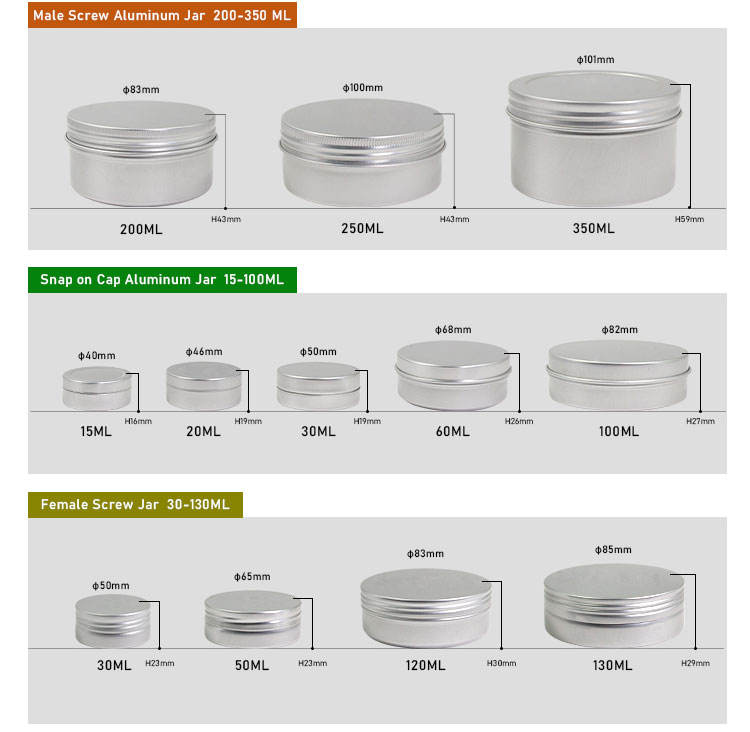 5ML-250ML Cream Metal Cosmetic Jar Tin Box Tin Can Aluminum Jar