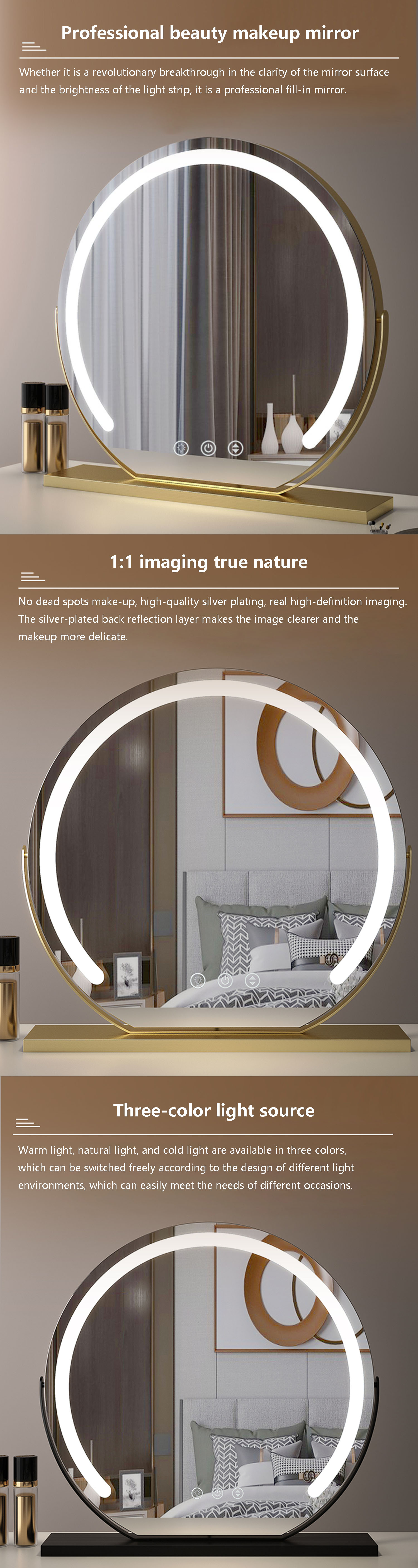Customized LED Makeup Mirror 4000K 5000K Round Makeup Mirror