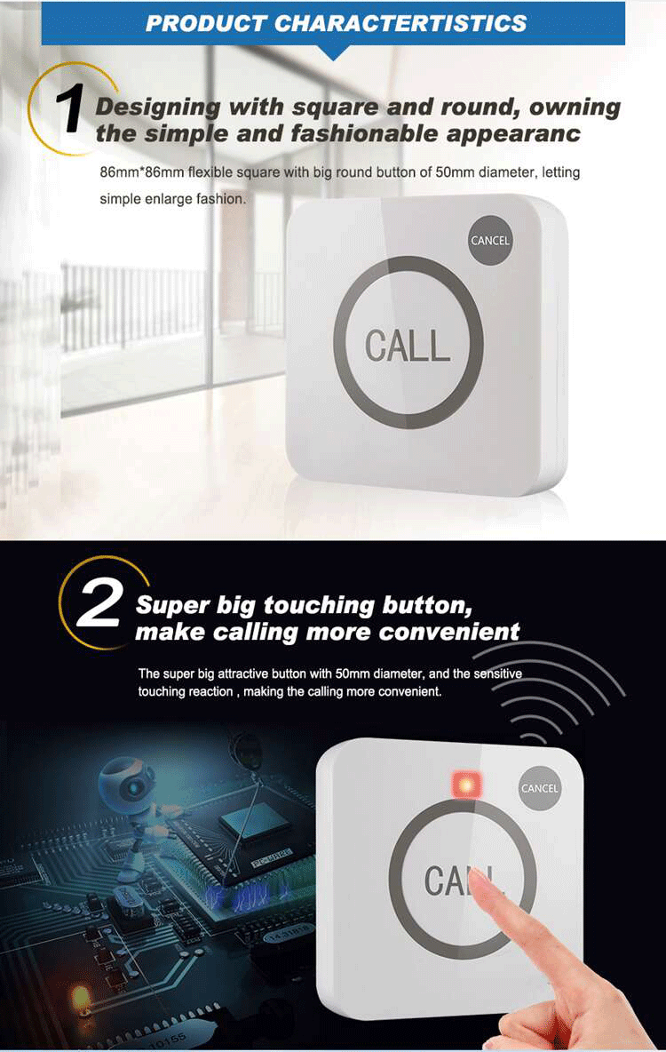 guest call waiter device fully waterproof hotel call bell