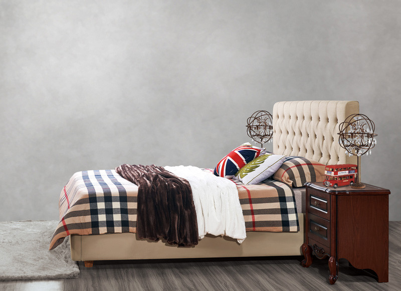 American design Good quality Gery Fabric Upholstered Headboard Queen Bed Leisure Furniture for Apartment Bedroom set
