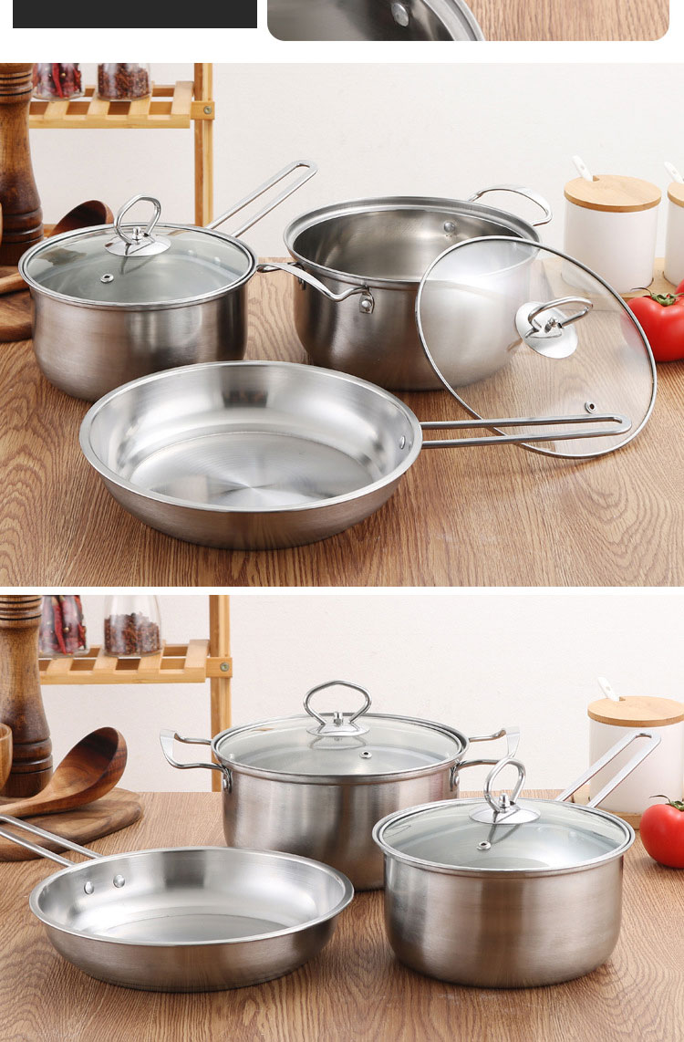 Kitchen Household Stainless Steel 3 Piece Pot And Pan Set Suit Ollas Cookware Set Cooking Pot Set