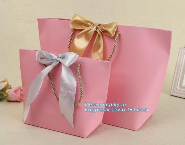 pink small christmas gift packaging paper bags with cotton ribbon twisted handle