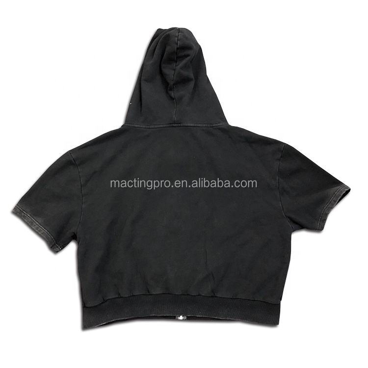 Black Vintage Blank T Shirts Bulk Anti Wrinkle Summer Streetwear Hoodie Washed Embroidered Patchwork
