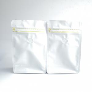 China Customized Matte White Flat Bottom Coffee Bag Reusable Zip Aluminum Foil Quad Bottom Bag With Valve on sale