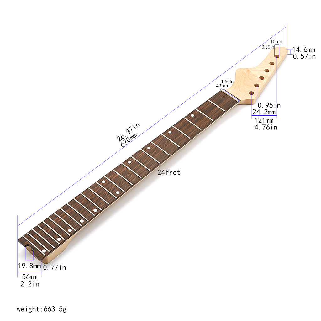 6 Strings Rose Wood Fretboard Material 24 frets Jass Bass Guitar Neck 26.37 Inches