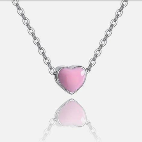 Rhodium Plated Small Pink Heart Valentine'S Day Women'S 925 Sterling Silver