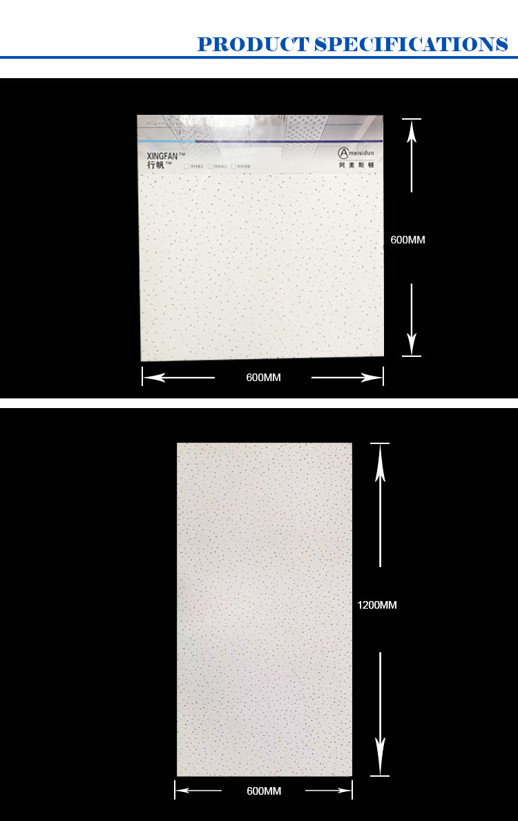 600x600/600x1200mm Mineral Wool Ceiling Tiles with Tegular Edge Pin Hole 14mm Thickness