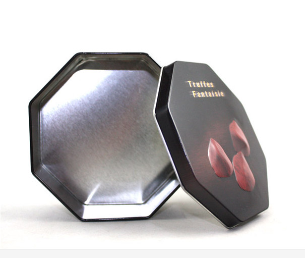 Black Special Shaped Cookie Tin Containers Box With Eight Angles