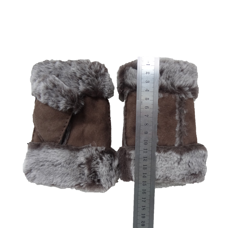 Stock Ladies Lambskin Gloves with Curly Fur Trim Cuff Shealring Sheepskin Fingerless Gloves