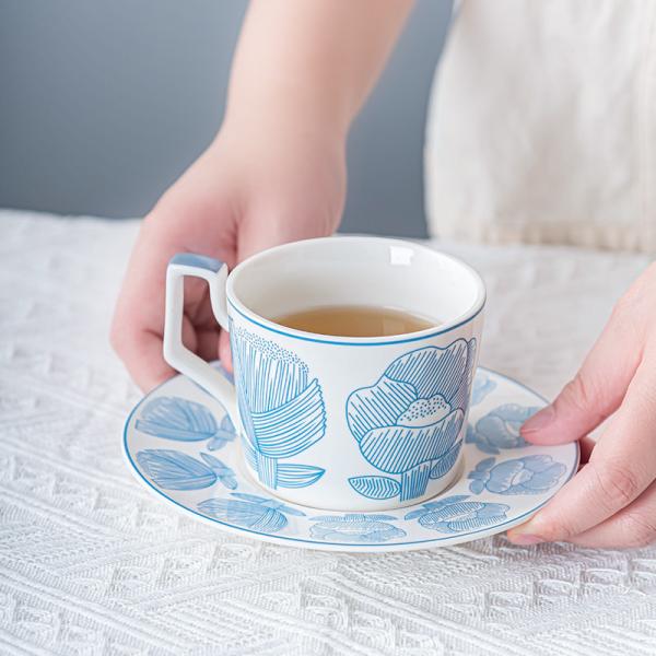 Quality Garden Party Ceramic Tea Cup Set With Hand Painted Art And Saucer In Nordic Style for sale