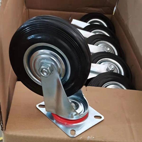 7 Inch Black Rubber Industrial Wheels Metal Cover Swivel Plate Caster Wheels