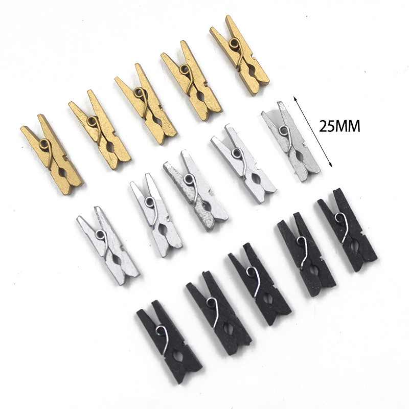 25MM colorful wooden clip silver /black storage black photo clip children's DIY handmade note clip