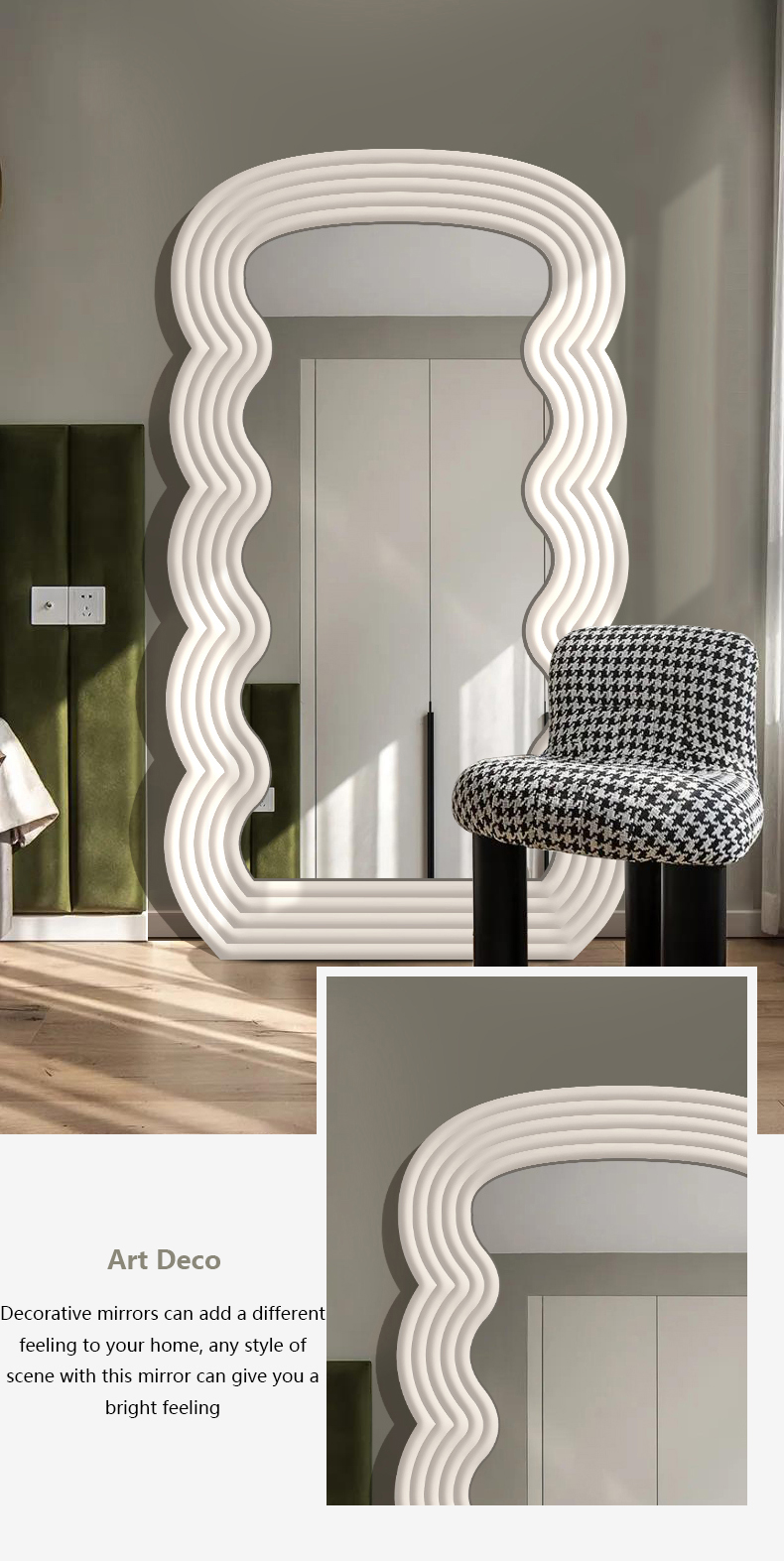 White Wavy Full Length Mirror 71x32 Arched Mirror For Bedroom And Living Room