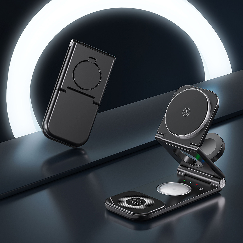 Desktop 3 In 1 Wireless Charger Stand Magnetic Suction 15W Wireless Charger For Mobile Phone