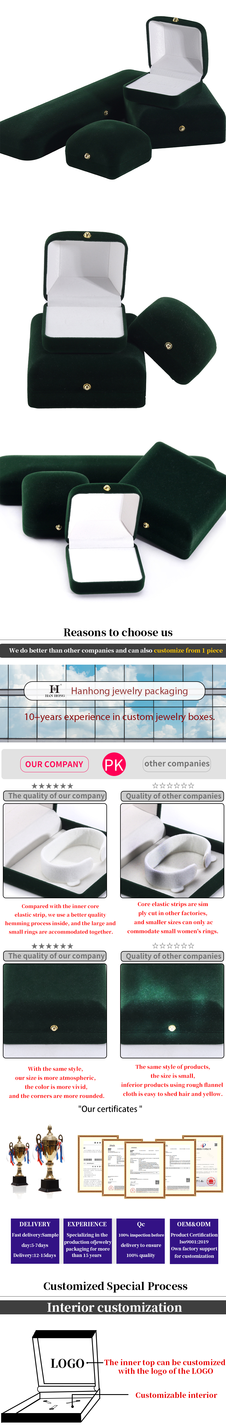 Wholesale Manufacturing Luxury handmade Jewellery Box packaging Personalized Custom logo high end Dark green Necklace Bracelet Earrings Ring Packaging