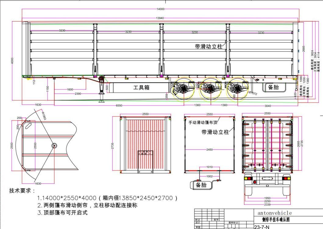 High Quality PVC Fabric Dry Van Cargo Curtain Side Tri-Axle Semi-Trailer