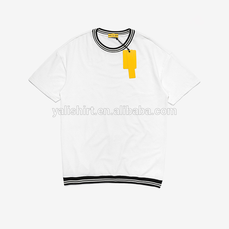 OEM high quality summer new striped rib campus style European American men's short sleeved casual T-shirt