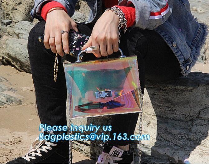 Translucent color fashion PVC handbag, ladies shoulder bag pu/pvc Women Handbags, Womens Clear Tote Bags for Shoulder Cl