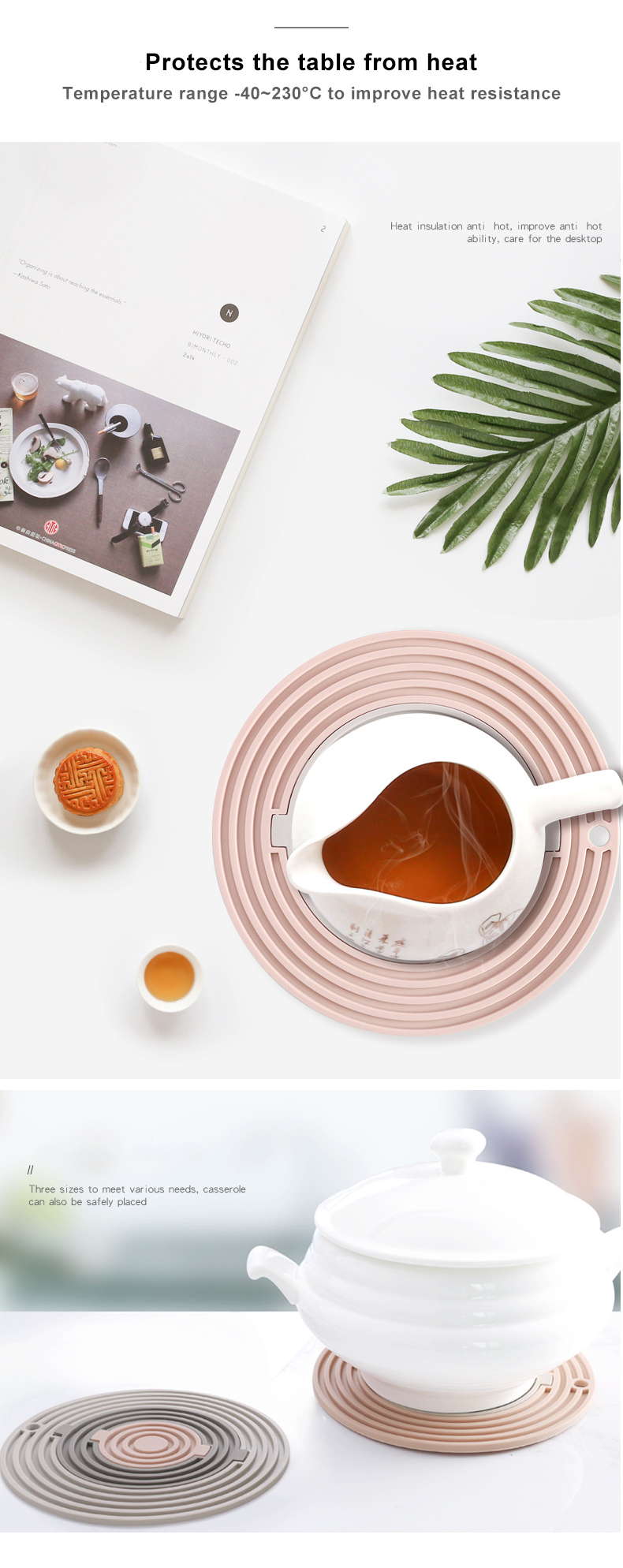 3in1 Extra Thick Silicone Kitchen Product Silicone Trivet Mat