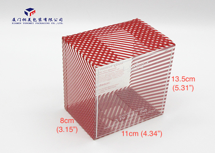 Red Stripe Pattern Custom Printed Plastic Boxes Clear Rigid PET Box 11X8X13.5cm