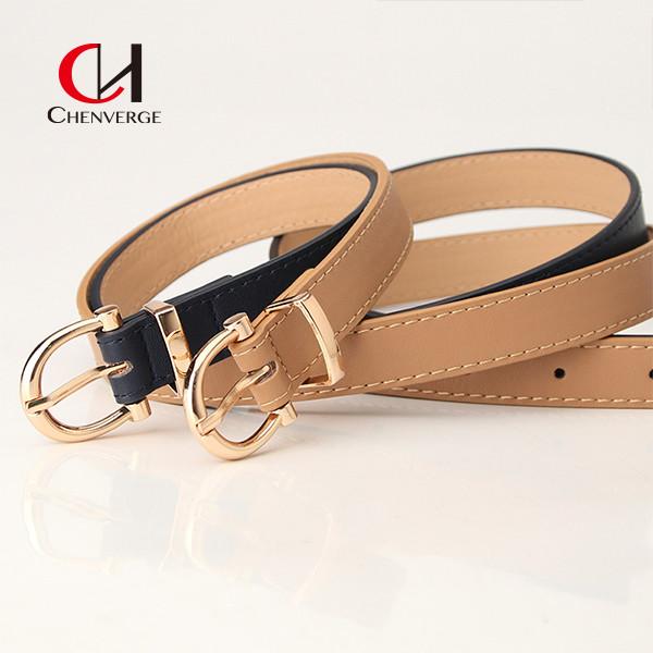 Gold Color Genuine Leather Belt Zinc Alloy Buckle Women'S Holiday Dress Casual